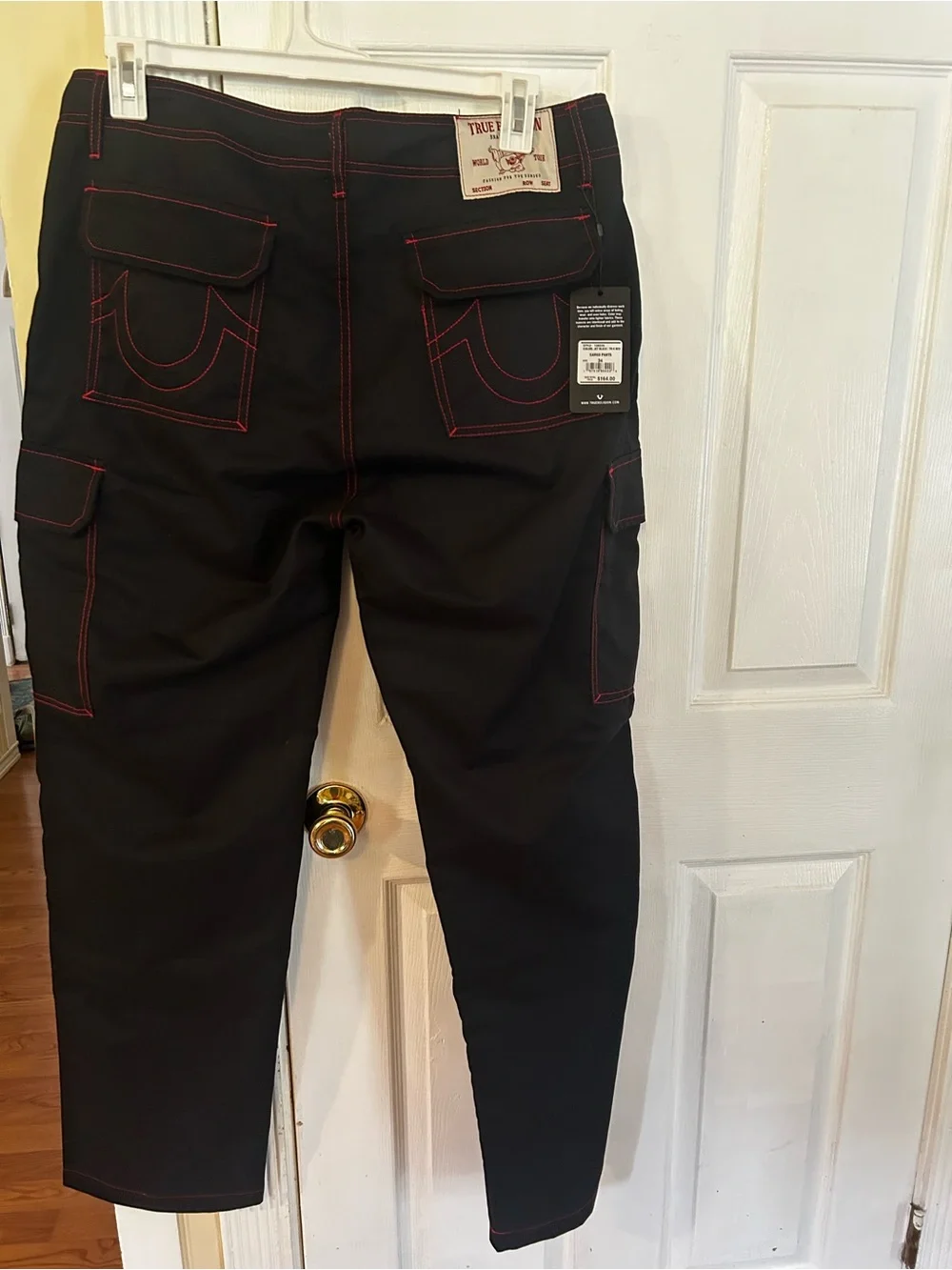 NWT Men’s True Religion Black Cargo Pants with Red Stitching